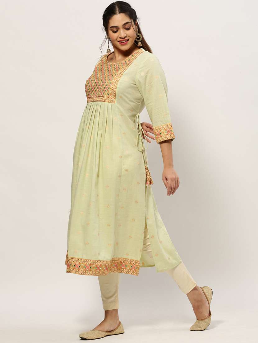 lime green colored a-line kurta - 20325605 -  Standard Image - 1