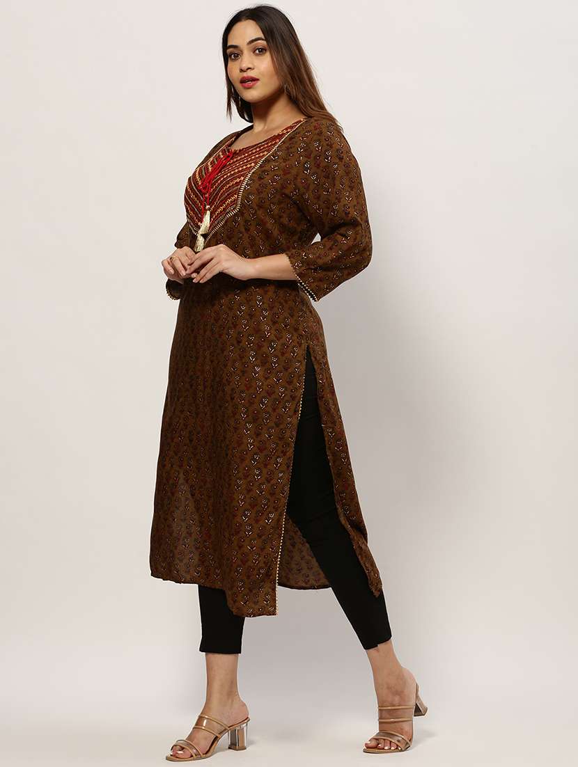 brown colored straight kurta - 20325608 -  Standard Image - 1