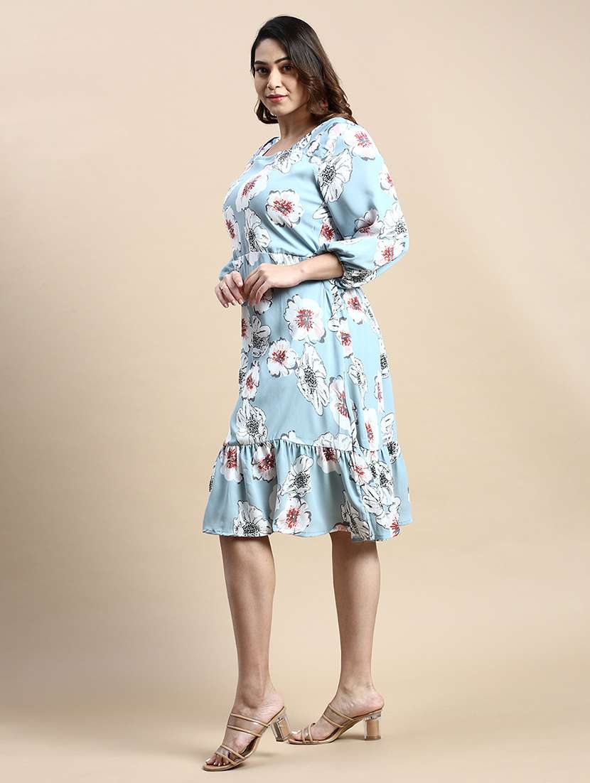 light blue floral print ruffled dress - 20325623 -  Standard Image - 1