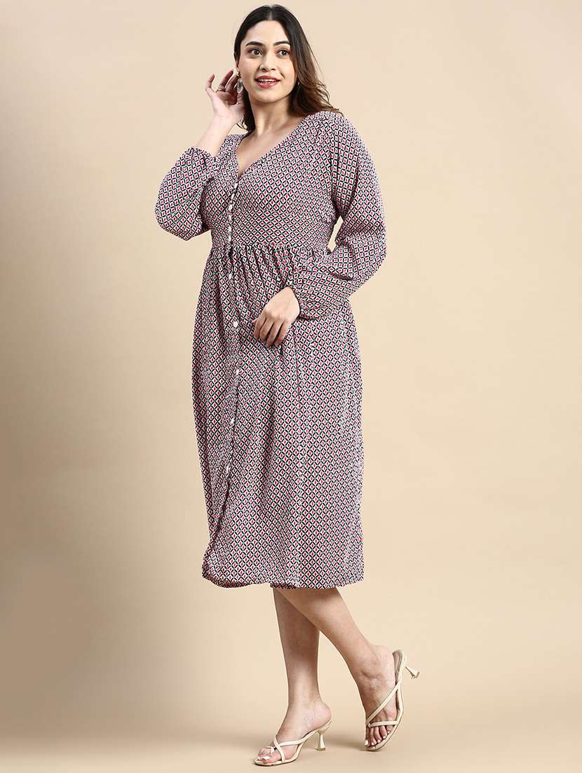 multi color geometric print fit & flare dress - 20325625 -  Standard Image - 1