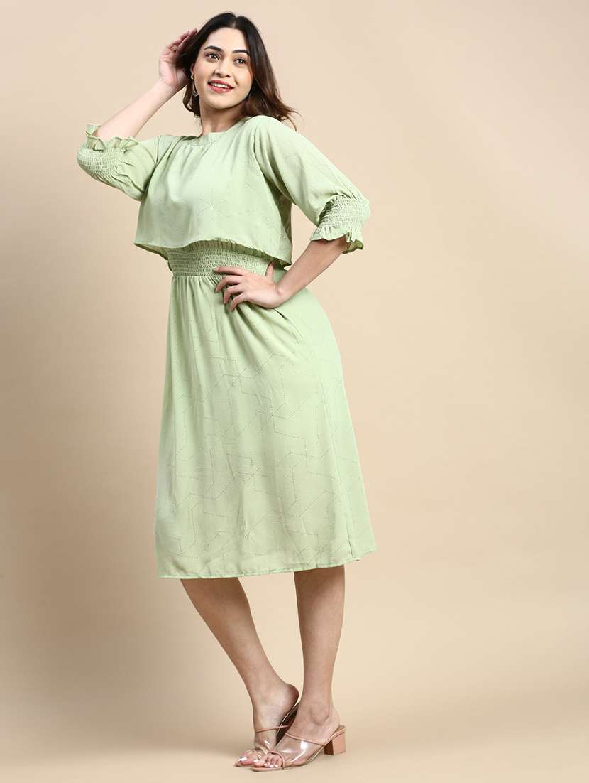pastel green self design fit & flare dress - 20325627 -  Standard Image - 1
