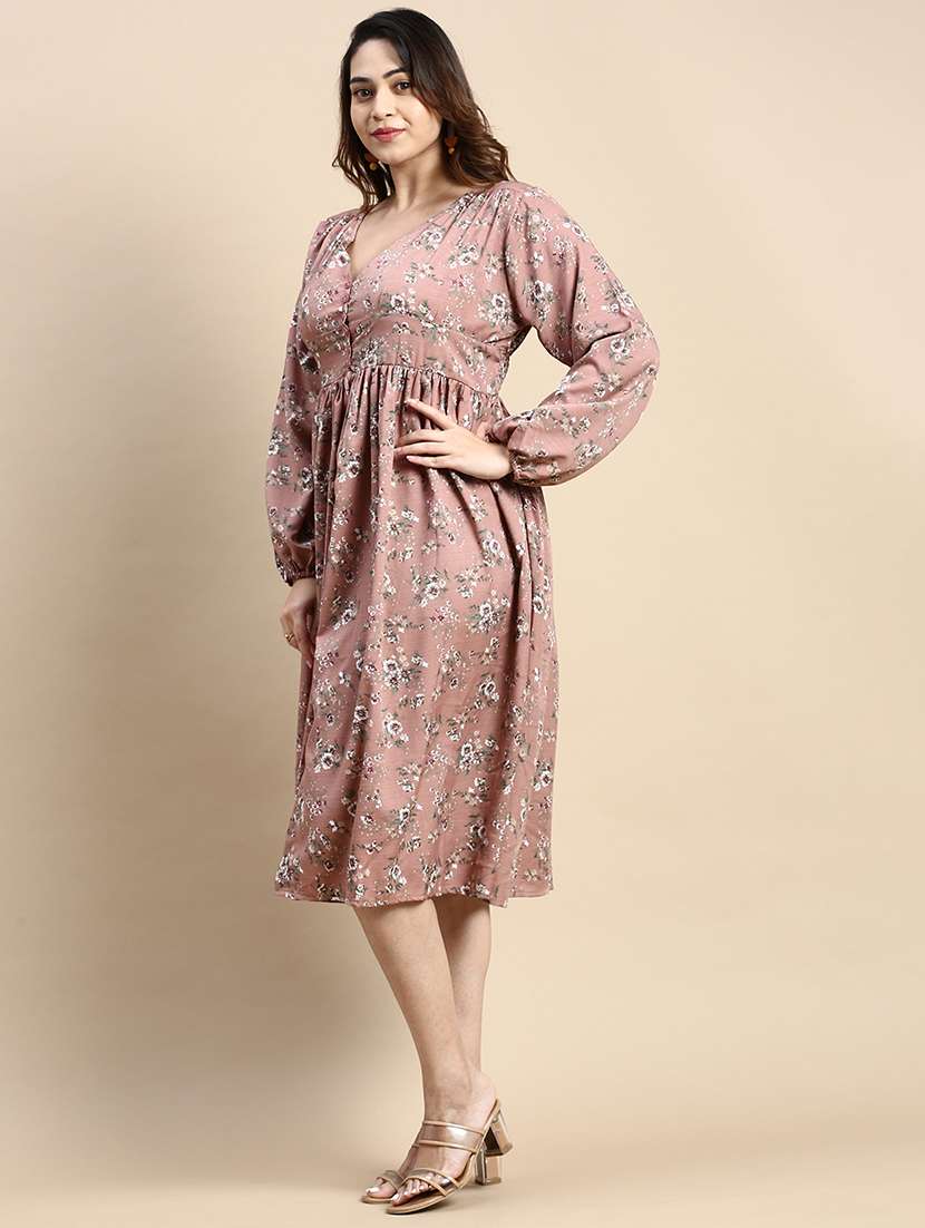 mauve floral fit & flare dress - 20325631 -  Standard Image - 1