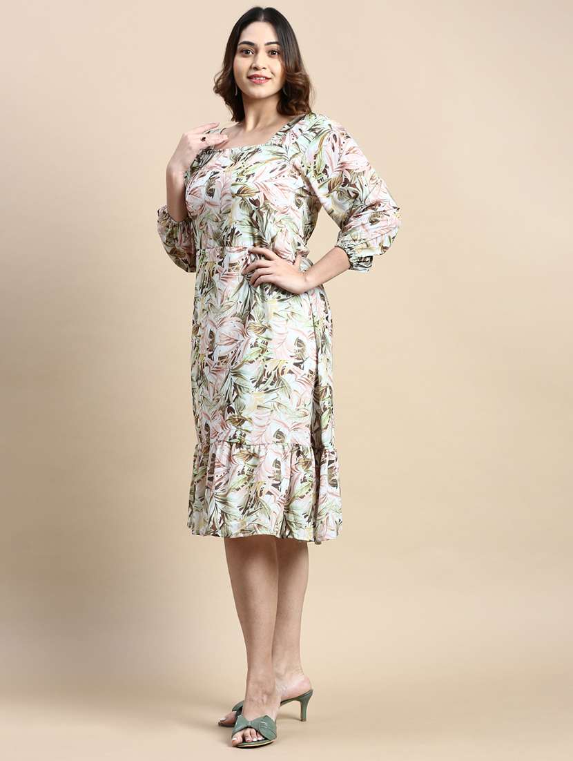 white tropical print a-line dress - 20325632 -  Standard Image - 1