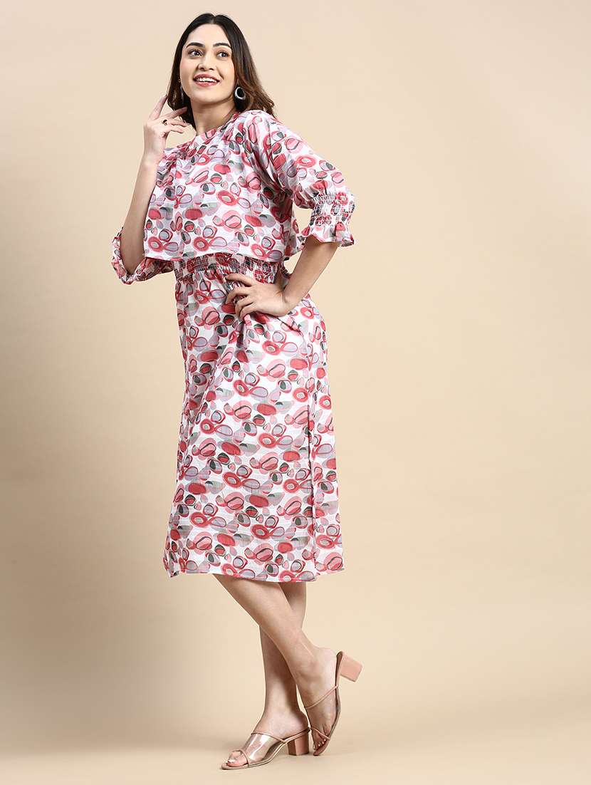 pink printed round neck a-line dress - 20325636 -  Standard Image - 1