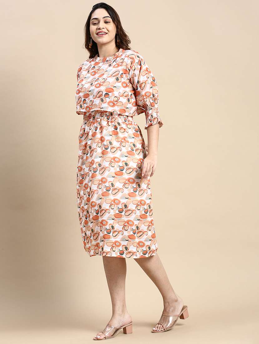 white printed fit & flare dress - 20325637 -  Standard Image - 1
