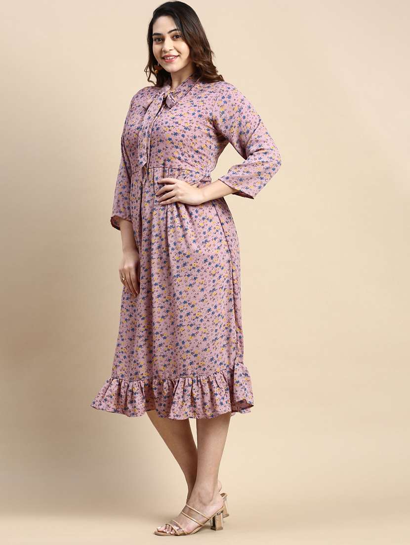 purple floral print fit & flare dress - 20325640 -  Standard Image - 1