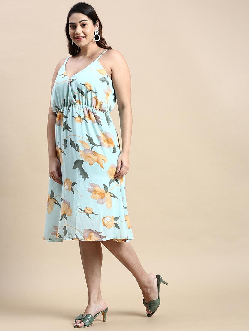 light blue floral print a-line dress - 20325649 - Standard Image - 1