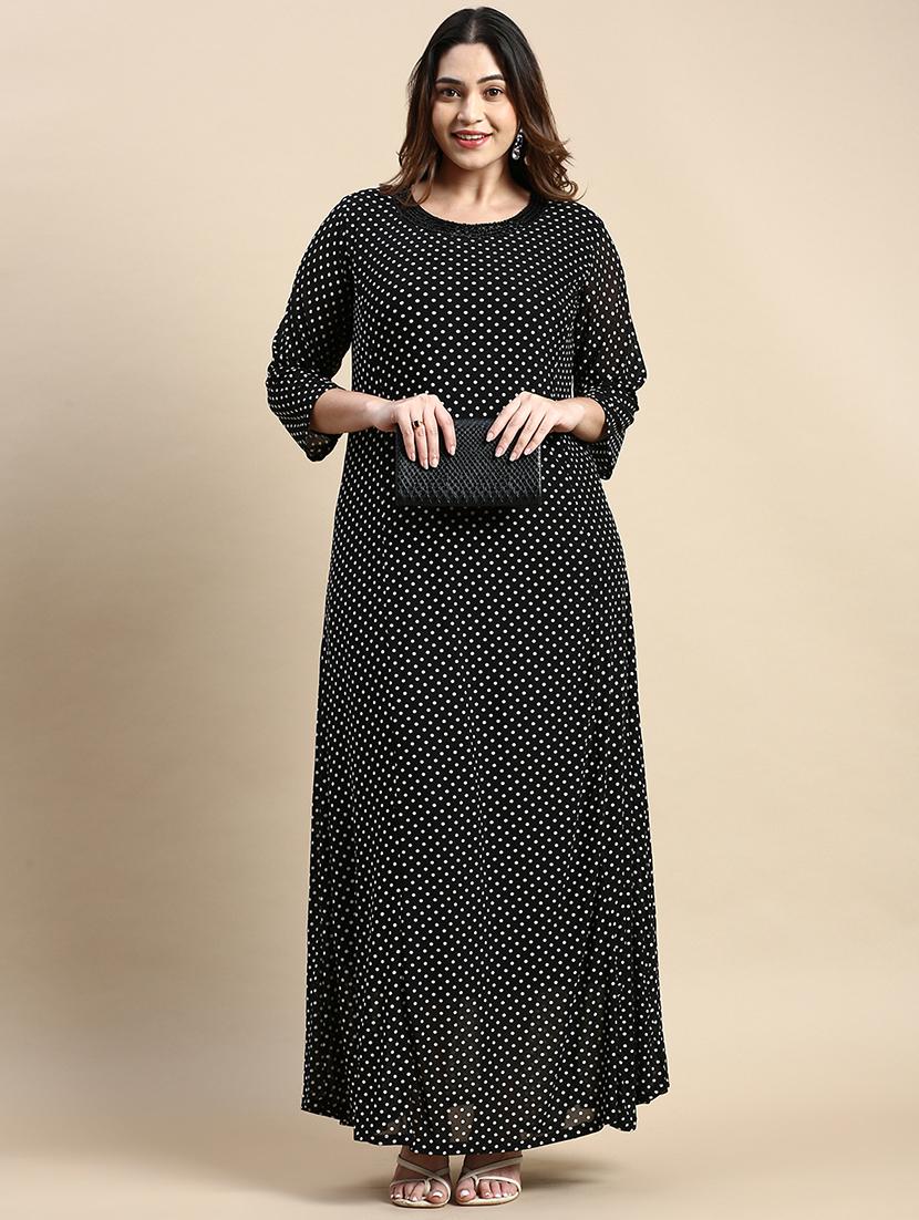 black polka dots maxi dress - 20325654 - Zoom Image - 0