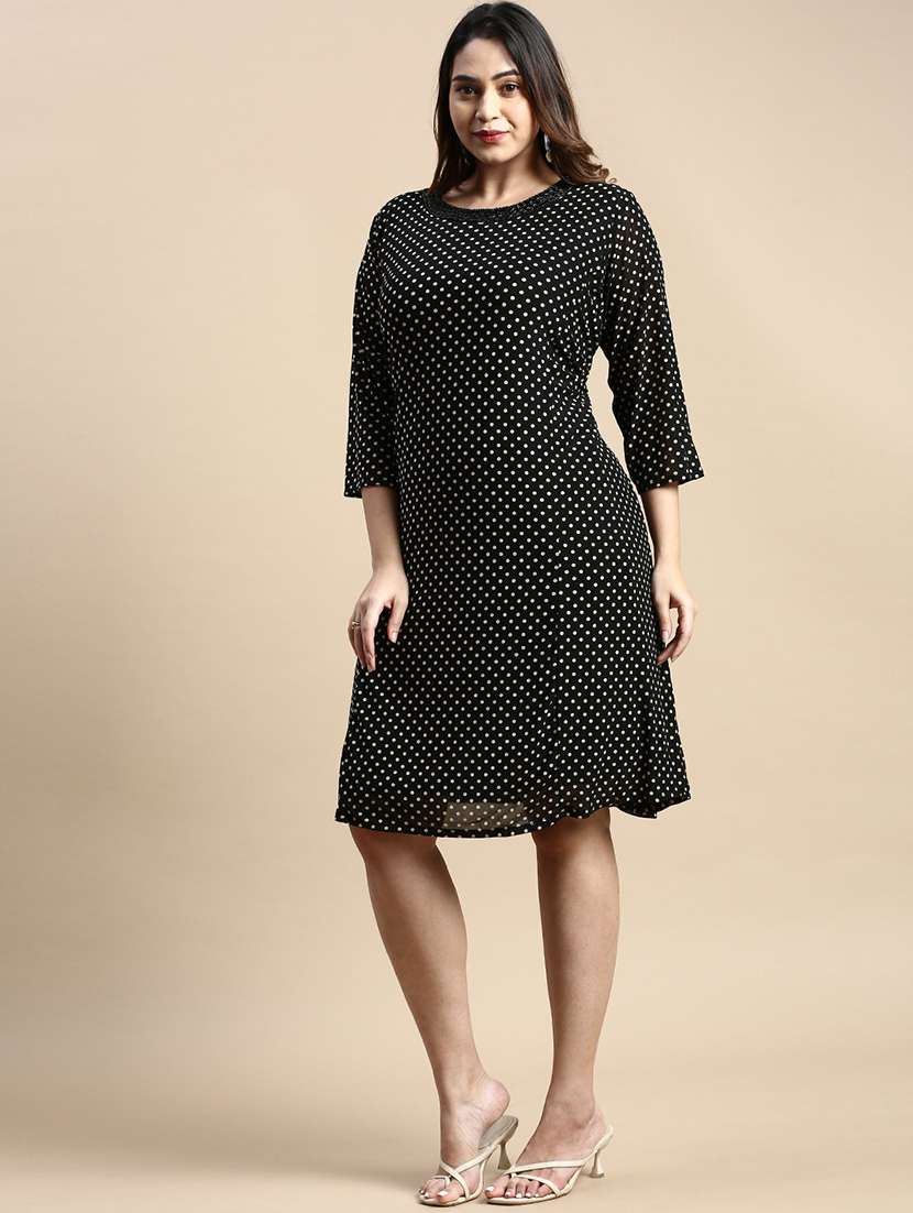 black polka dots a-line dress - 20325657 -  Standard Image - 1