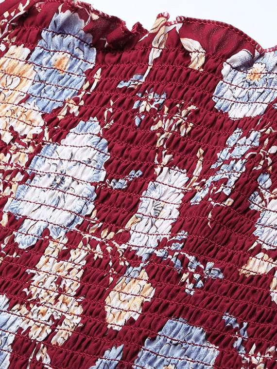 maroon floral fit & flare dress - 20325664 - Standard Image - 4