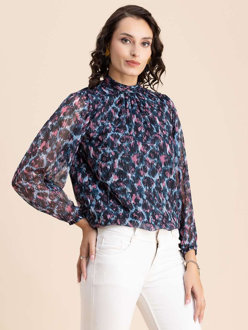 blue abstract print regular top - 20325684 -  Standard Image - 1