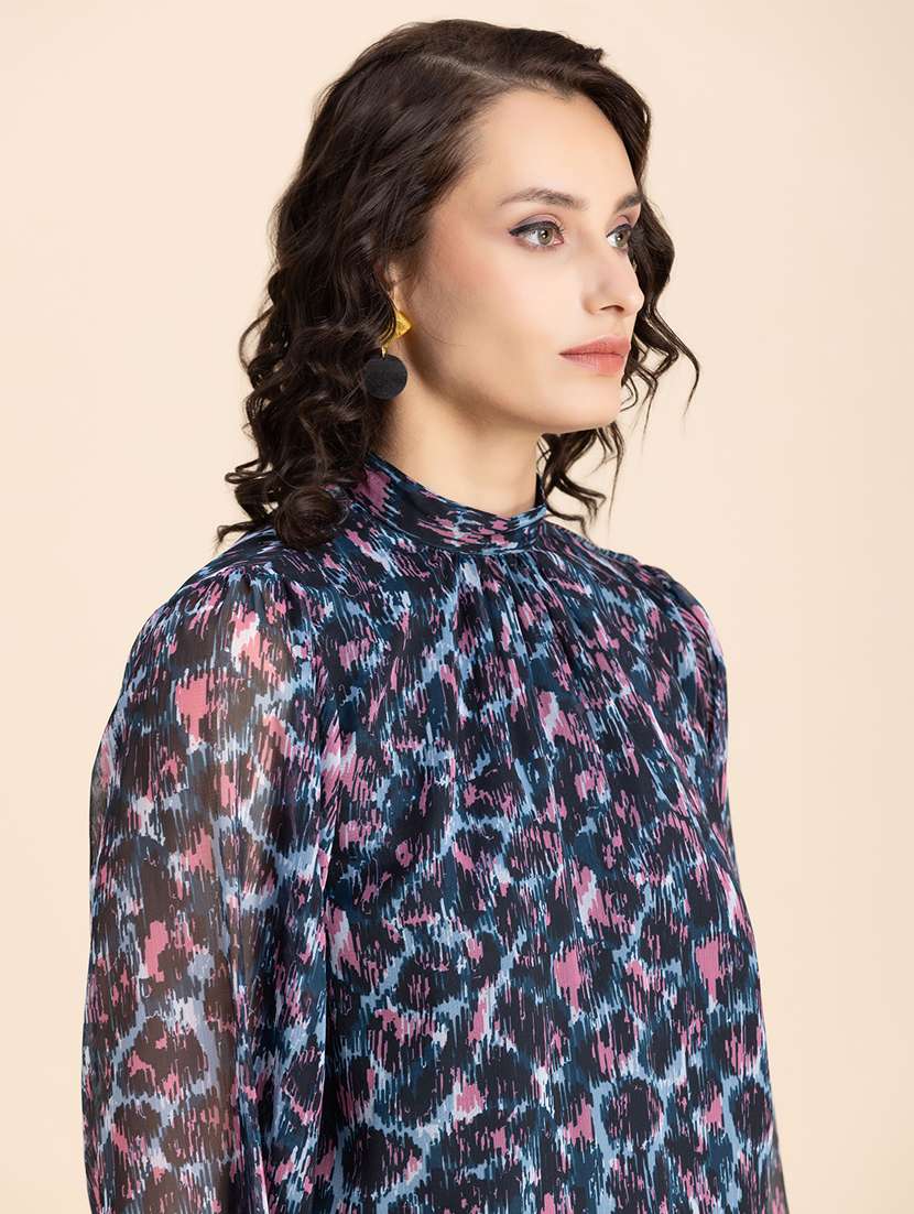 blue abstract print regular top - 20325684 -  Standard Image - 4