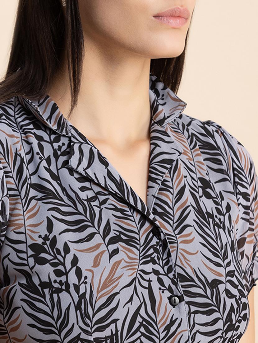 grey printed lapel neck peplum top - 20325691 - Standard Image - 4