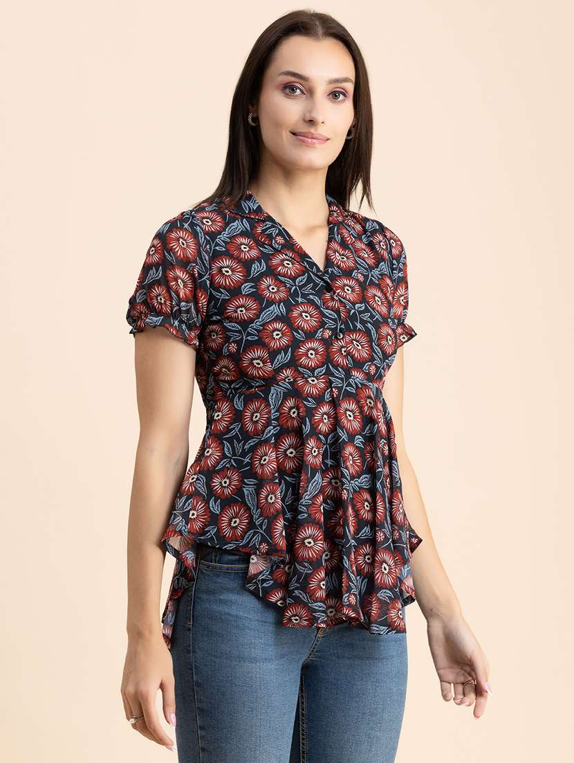 black floral print peplum top - 20325697 - Standard Image - 1