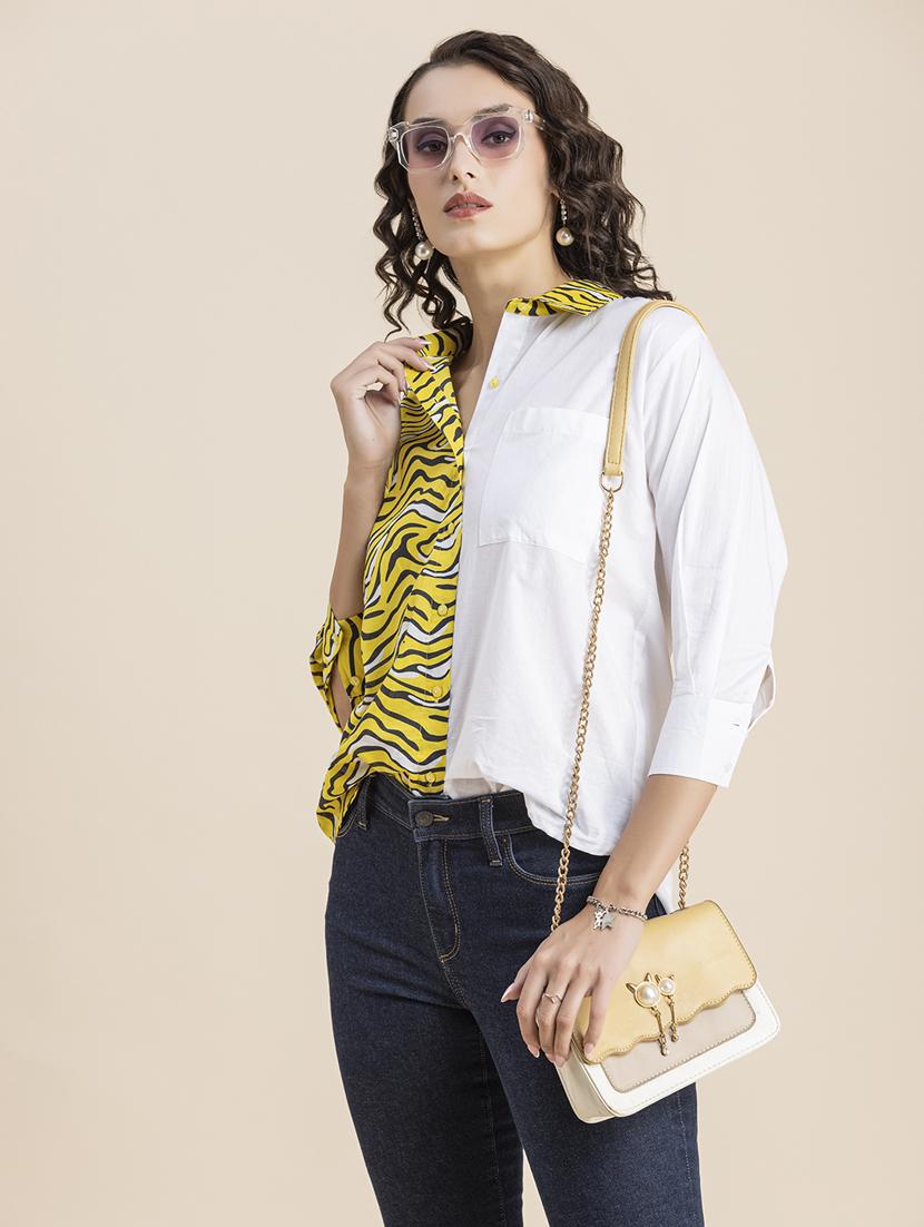yellow & white printed regular shirt - 20325781 - Standard Image - 1