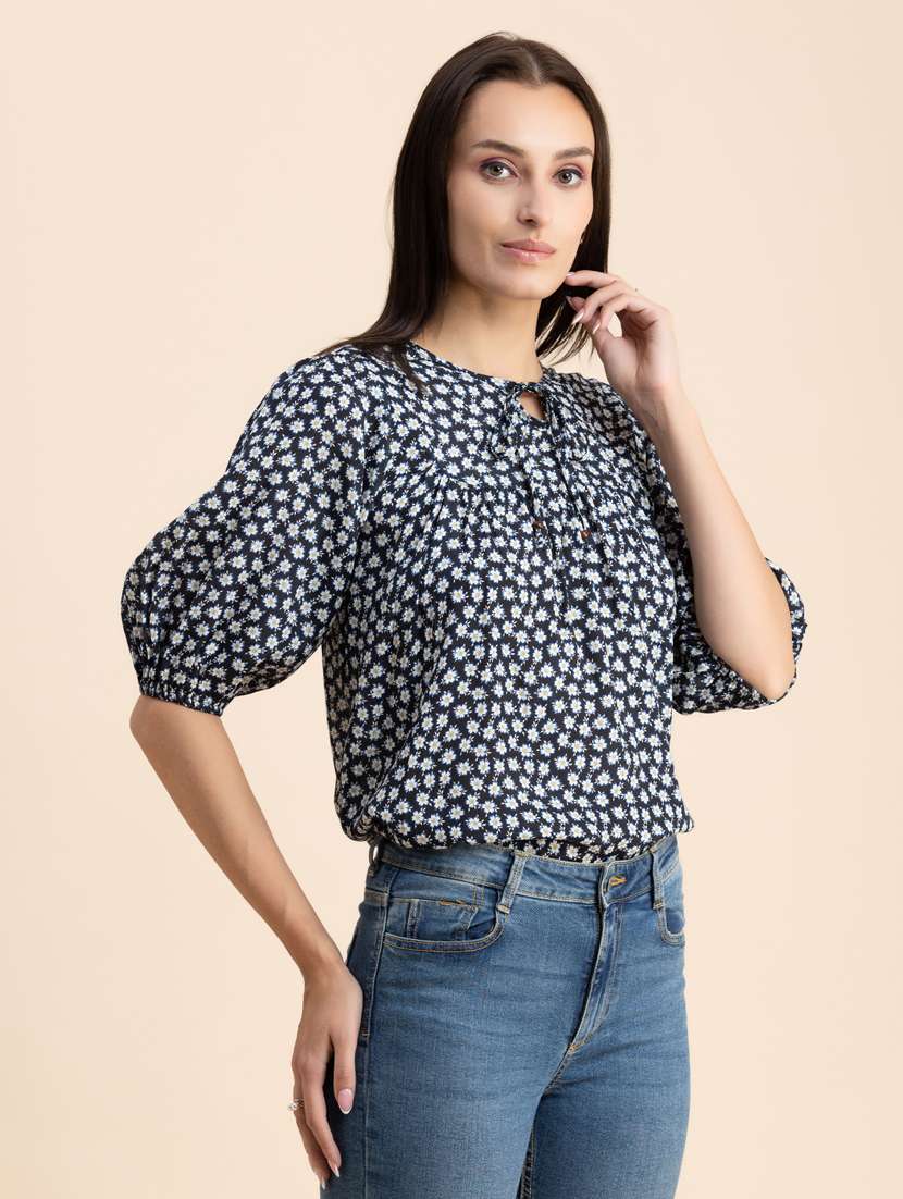black floral regular top - 20325783 -  Standard Image - 1