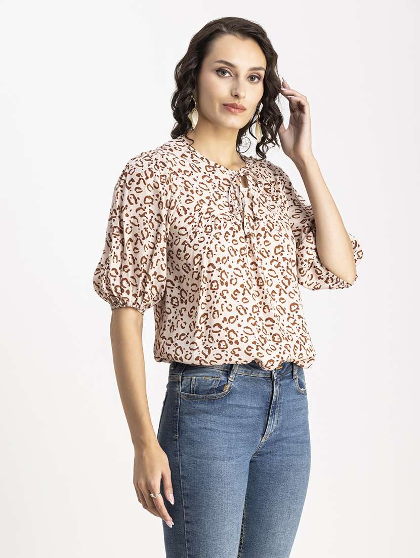 beige animal print a-line top - 20325786 -  Standard Image - 1