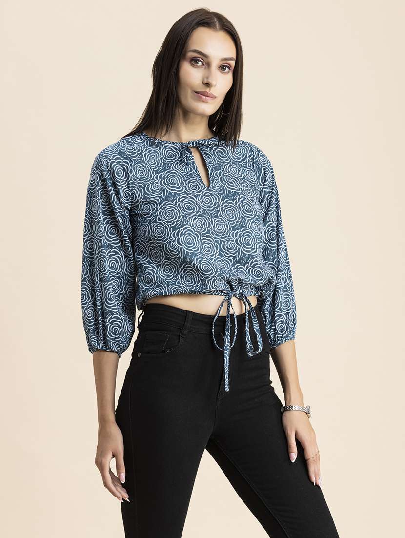 blue cotton blouson top - 20325789 - Standard Image - 1