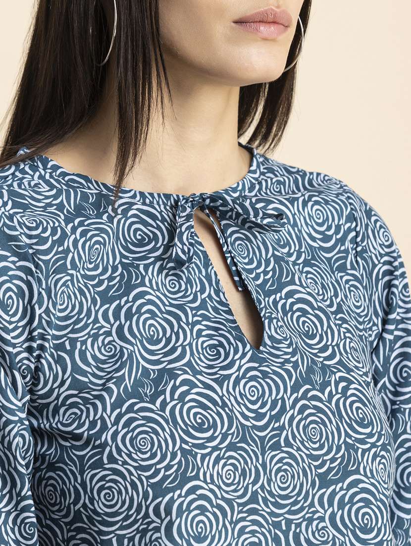 blue cotton blouson top - 20325789 - Standard Image - 4