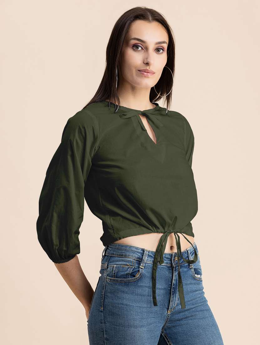 green solid blouson top - 20325793 - Standard Image - 1