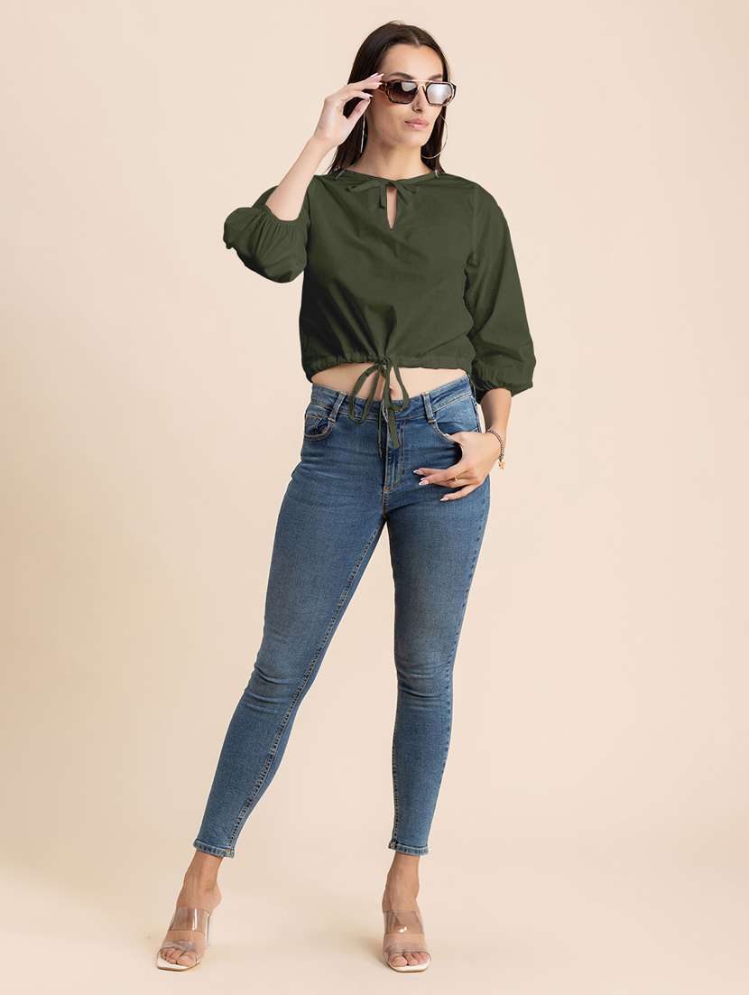 green solid blouson top - 20325793 - Standard Image - 4