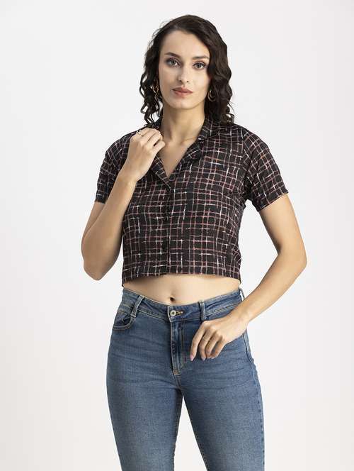 black checks print crop top - 20325803 - Standard Image - 0