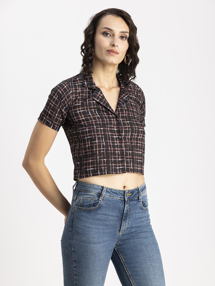 black checks print crop top - 20325803 - Standard Image - 1