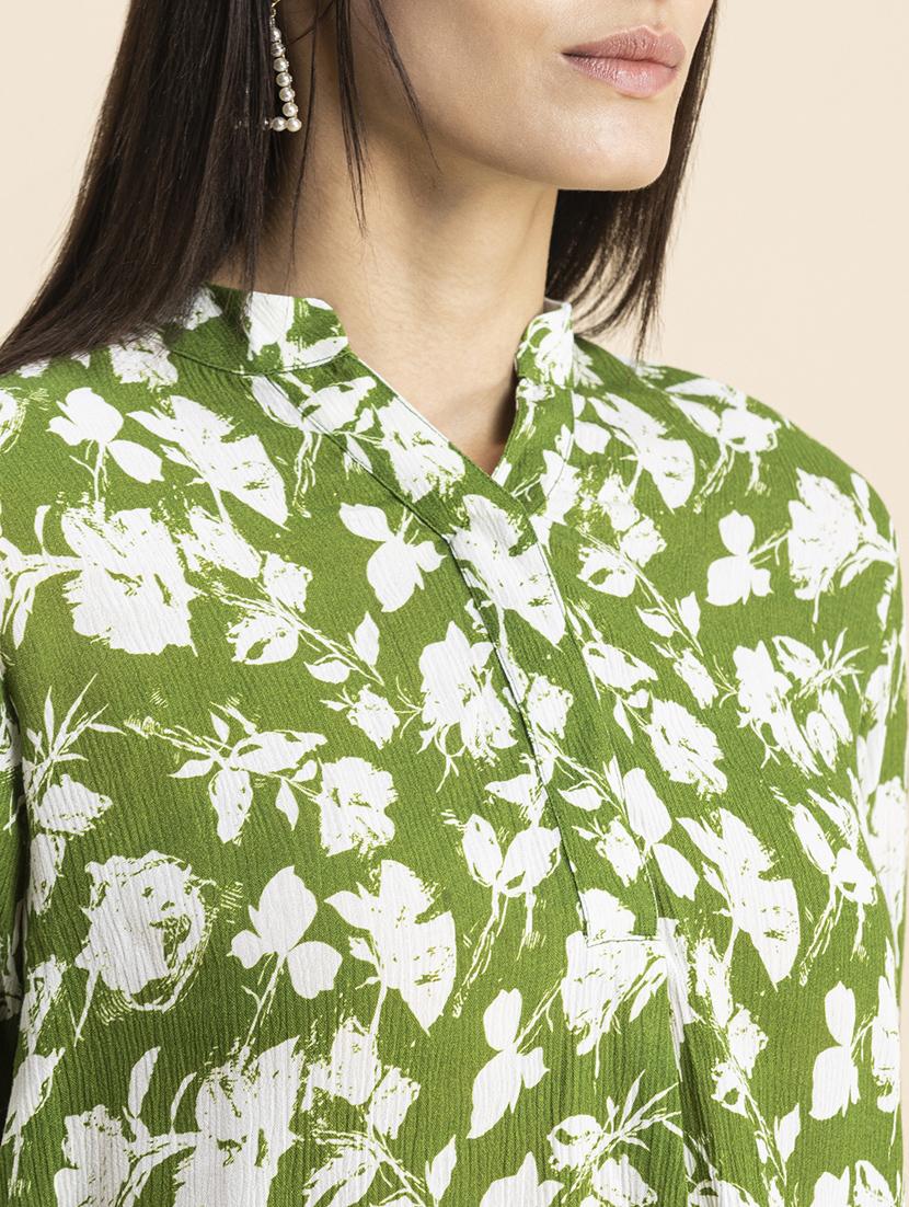 women printed mandarin neck high low top - 20325811 - Standard Image - 4