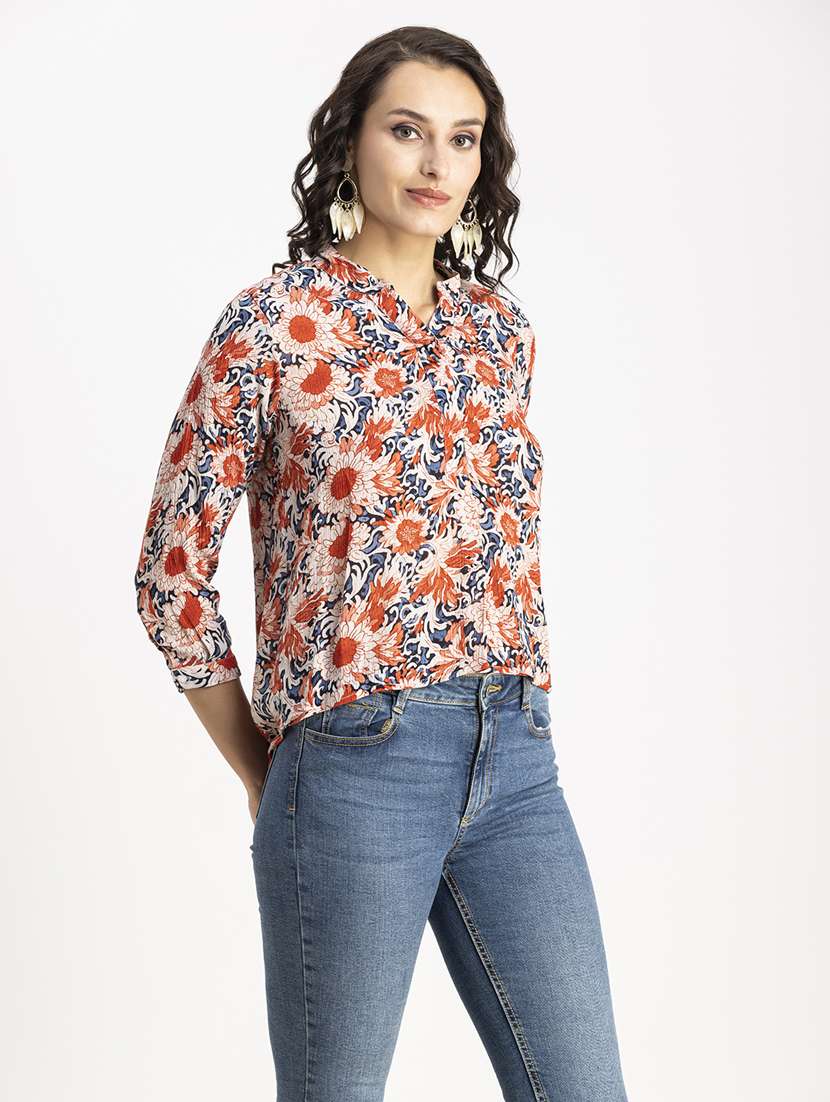 red floral printed high-low top - 20325812 -  Standard Image - 1