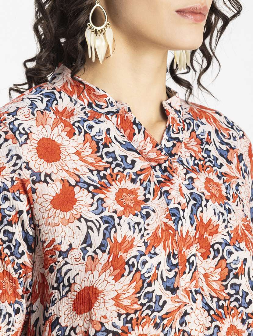 red floral printed high-low top - 20325812 -  Standard Image - 4