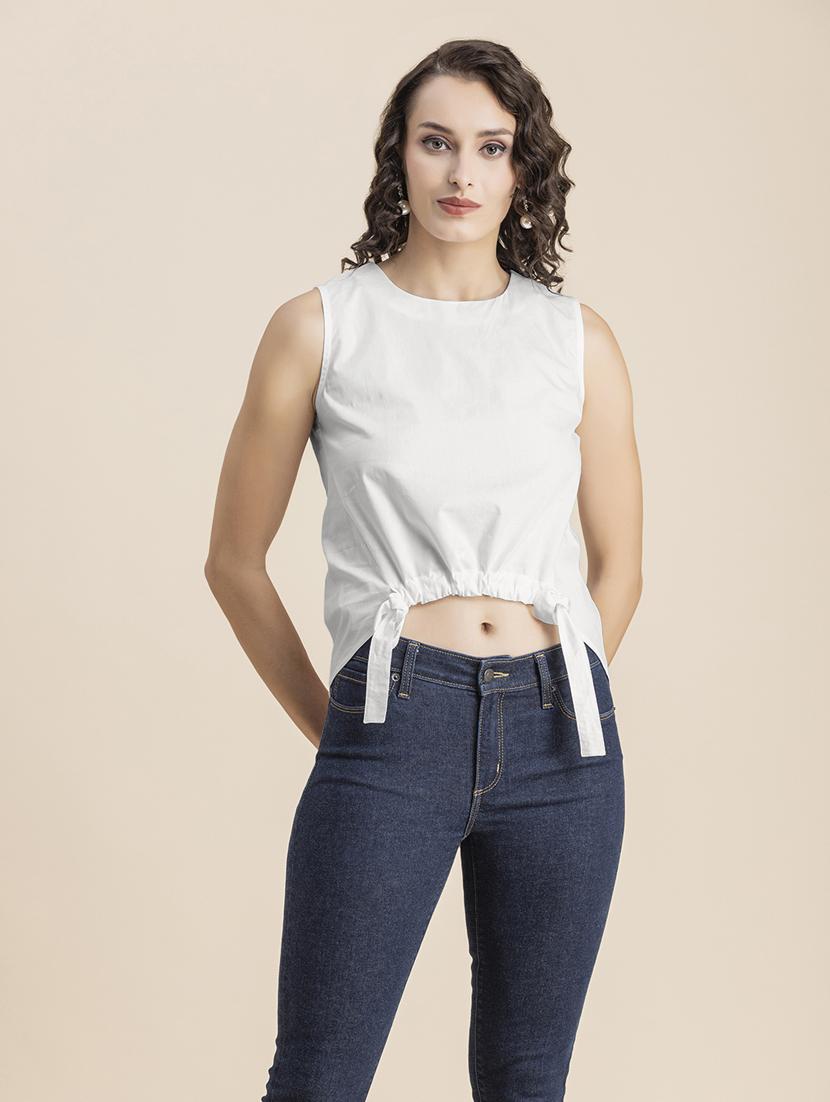 white solid sleeveless crop top - 20325817 - Zoom Image - 0