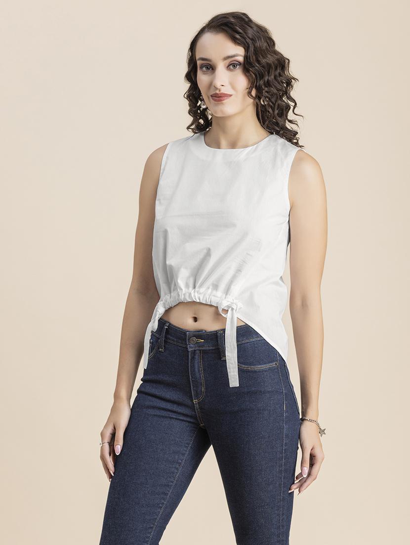 white solid sleeveless crop top - 20325817 -  Standard Image - 1