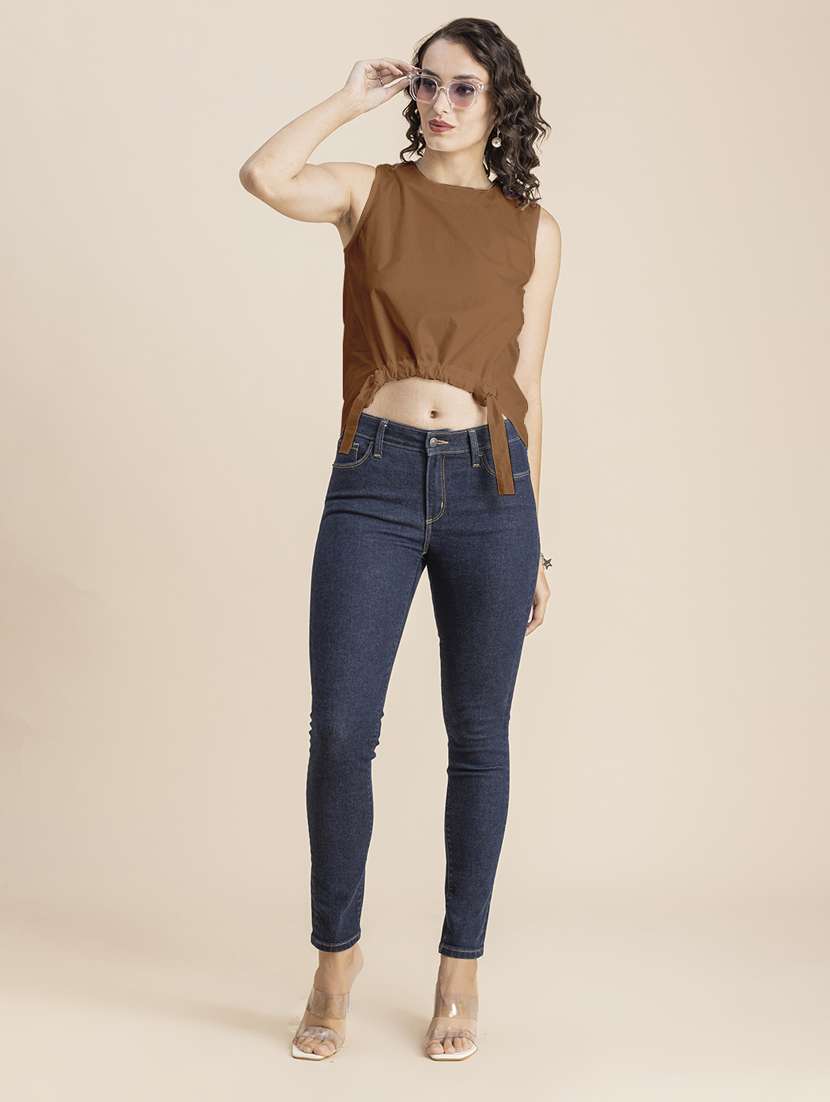 brown solid sleeveless crop top - 20325818 -  Standard Image - 4