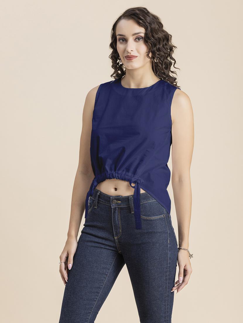 navy blue solid sleeveless crop top - 20325820 - Standard Image - 1
