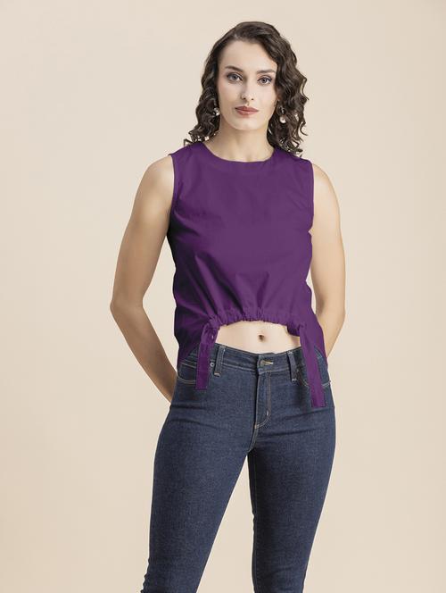 purple solid sleeveless crop top - 20325821 -  Standard Image - 0