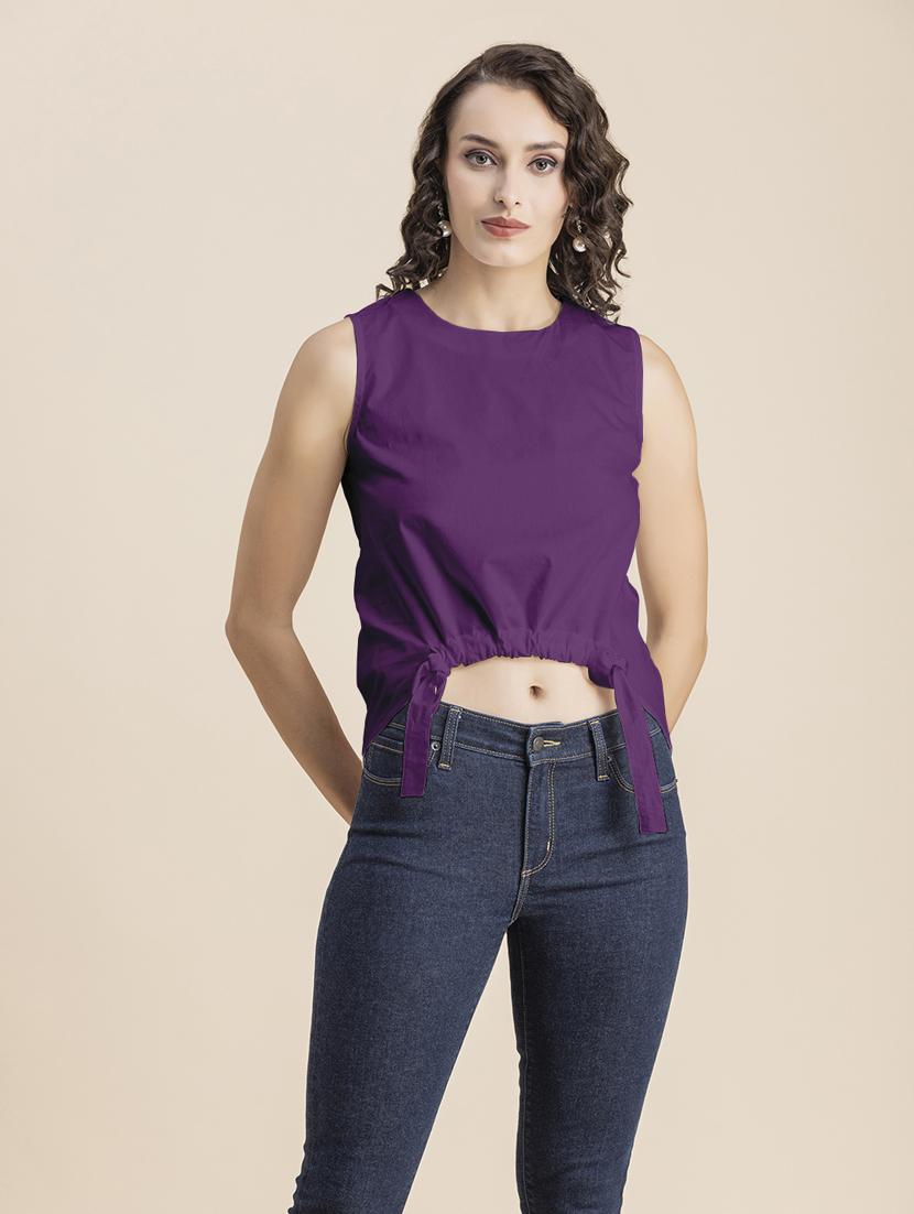 purple solid sleeveless crop top - 20325821 -  Zoom Image - 0