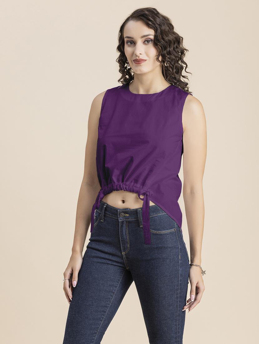 purple solid sleeveless crop top - 20325821 -  Standard Image - 1