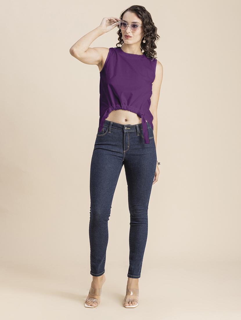 purple solid sleeveless crop top - 20325821 - Standard Image - 4