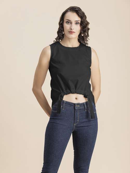 black solid sleeveless crop top - 20325822 -  Standard Image - 0