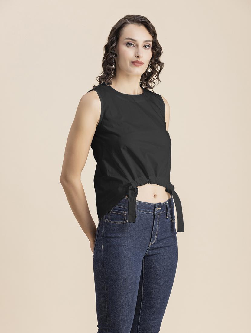 black solid sleeveless crop top - 20325822 -  Standard Image - 1