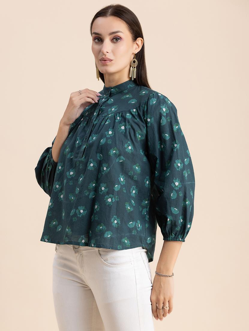 women floral print mandarin neck top - 20325823 -  Standard Image - 1