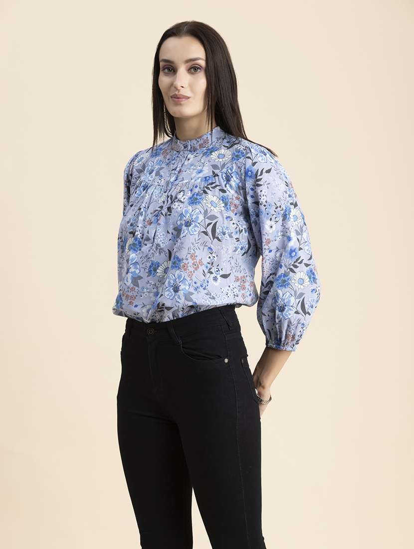 women floral print mandarin neck top - 20325824 - Standard Image - 1