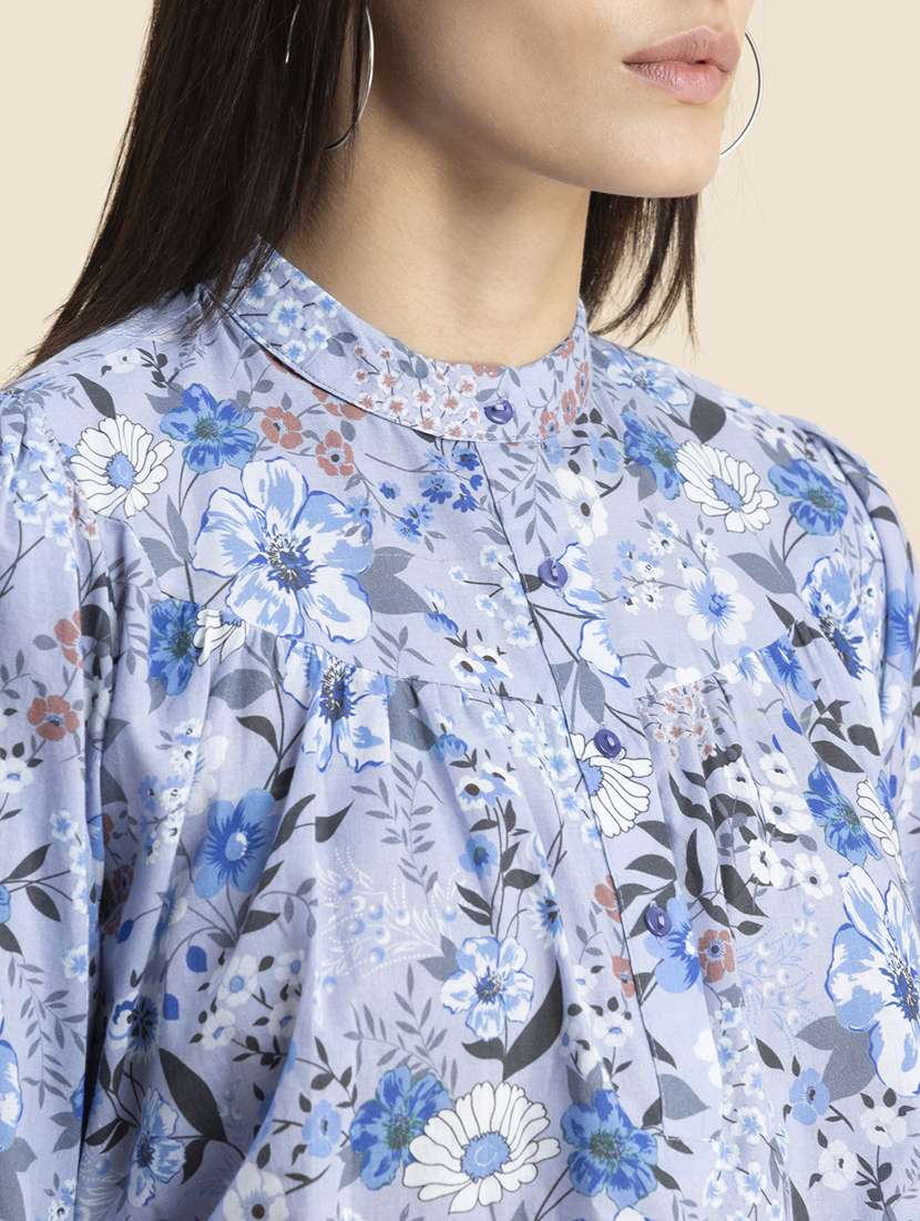 women floral print mandarin neck top - 20325824 - Standard Image - 4