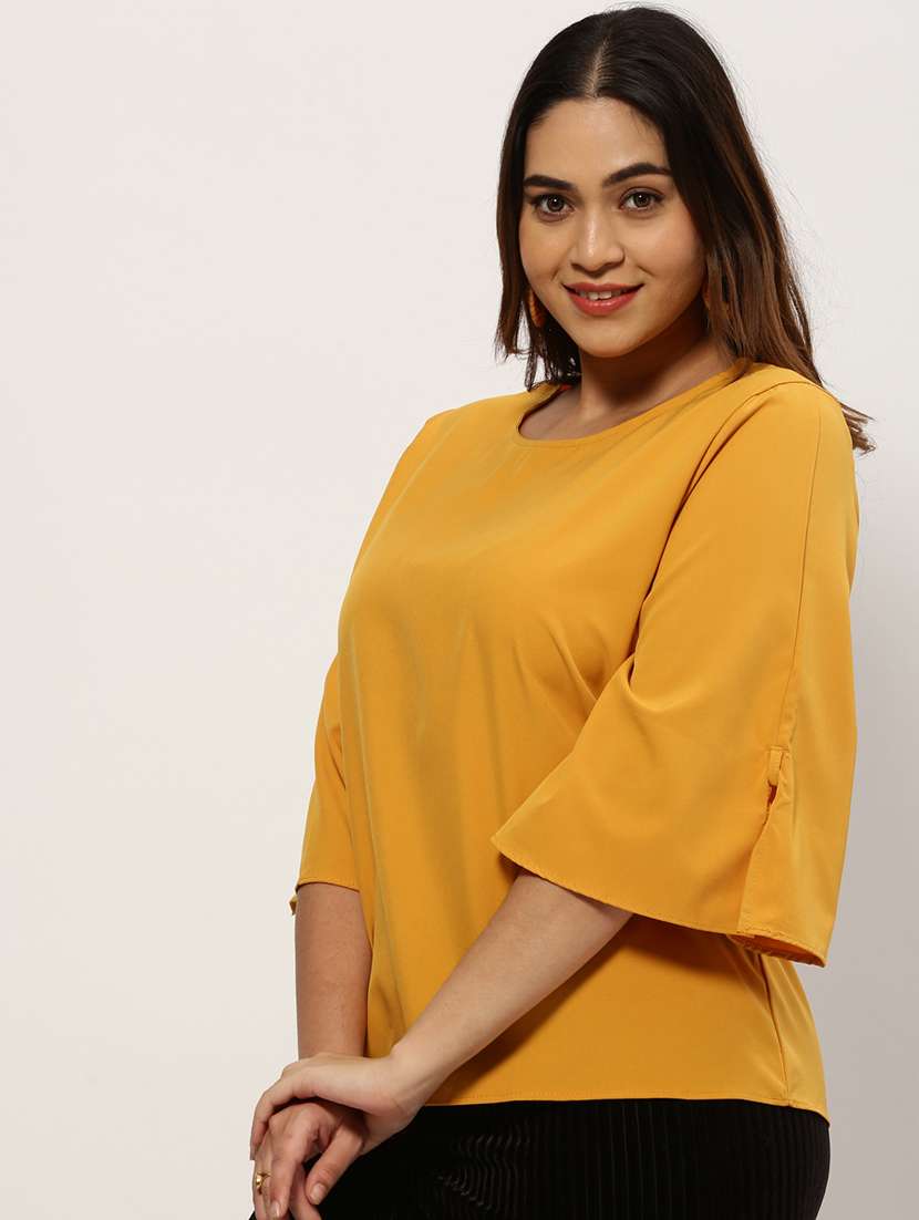 yellow solid crepe regular top - 20325854 -  Standard Image - 1