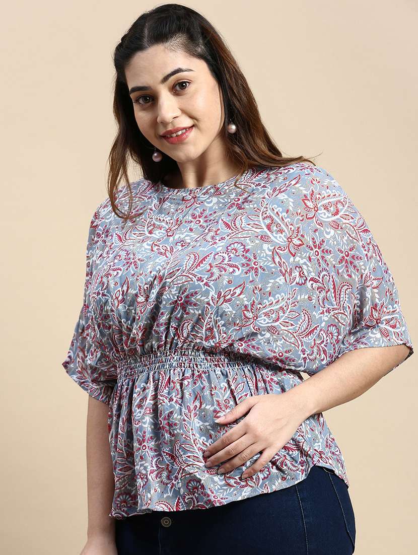 blue floral print plus size top - 20325869 -  Standard Image - 1