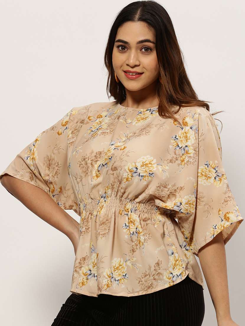 beige floral print plus top - 20325884 -  Standard Image - 1