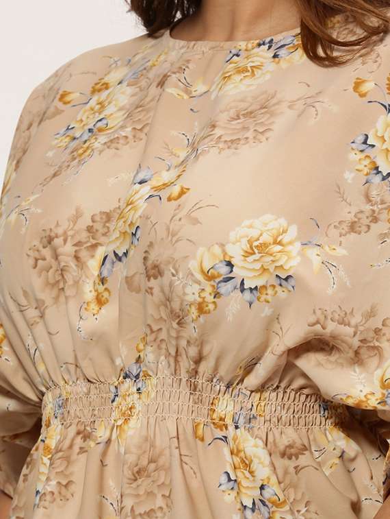 beige floral print plus top - 20325884 -  Standard Image - 4
