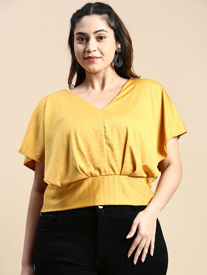 yellow self design blouson top
