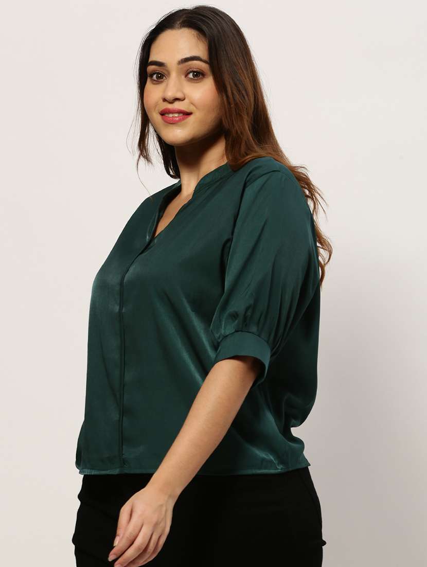 bottle green solid boxy top - 20325895 -  Standard Image - 1