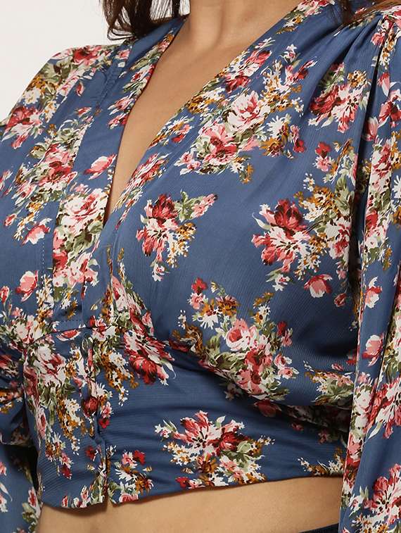 Blue Floral Print Plus Size Top - 20325903 -  Standard Image - 4